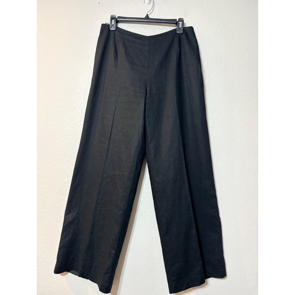 Vintage Nikki Valenti Black 100% Irish Linen Wide Leg Trousers Lined Size 10